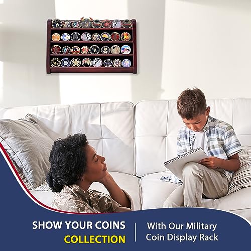 Black 5 Row Wooden Coin Display Case Holds 50 Coins B85589