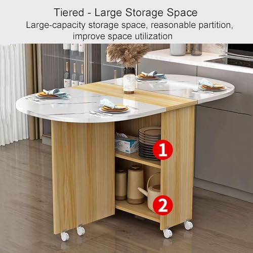 Mobile Folding Dining Table with Wheels and Storage Racks D327