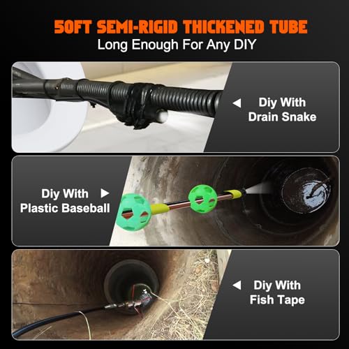 Triple Lens Sewer Camera with 50ft, 5" IPS Screen Borescope with Light, 1080P HD Endoscope IP67 Drain Pipe Snake Drain Camera, 32G Card Semi-Rigid Cable for Plumbing Inspection + Case X68463