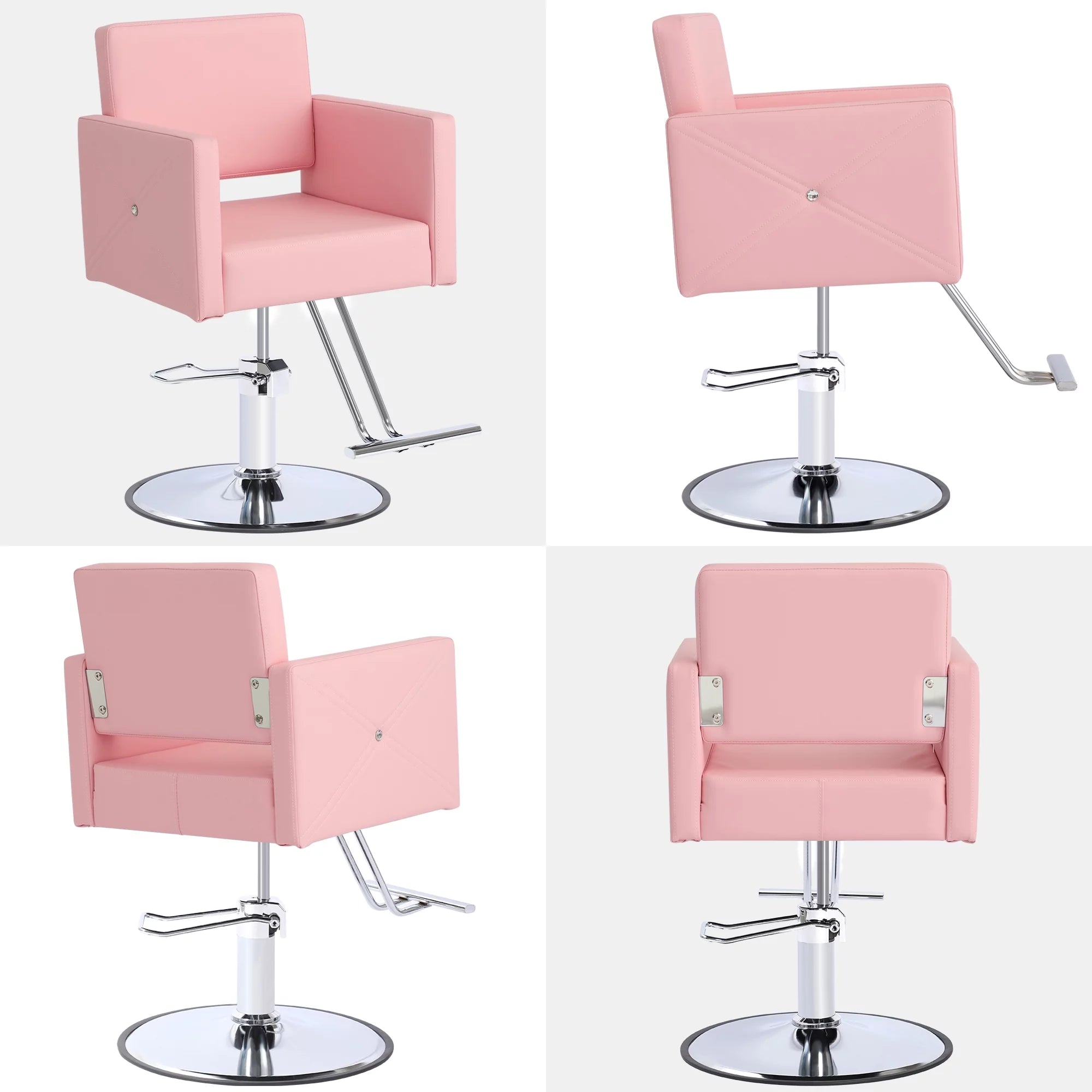 Pink Adjustable Salon Chair with Foot Rest Q519593