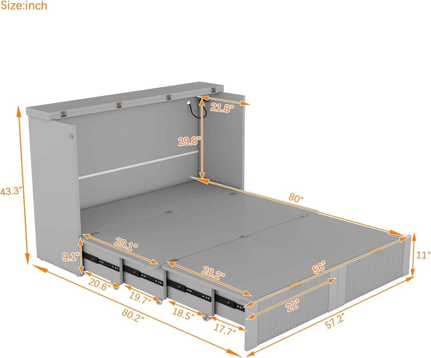 Gray Full Size Murphy Bed with Storage Drawers K368629