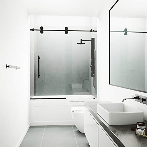 Matte Black Frameless Sliding Rectangle Tub Door with Clear Tempered Glass and Stainless Steel Hardware Q92163