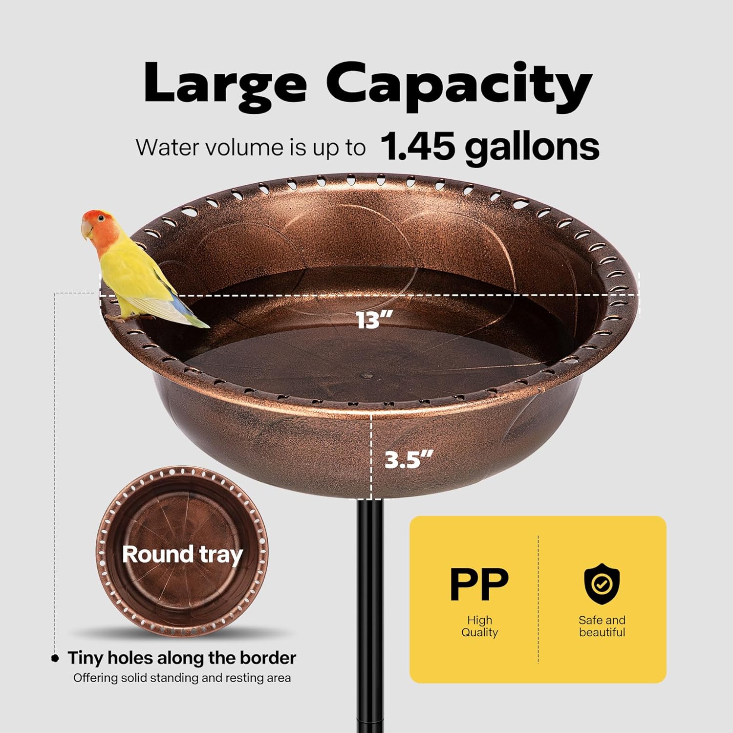 29 Inch Polyresin Bird Bath Bowl with Metal Stake T851