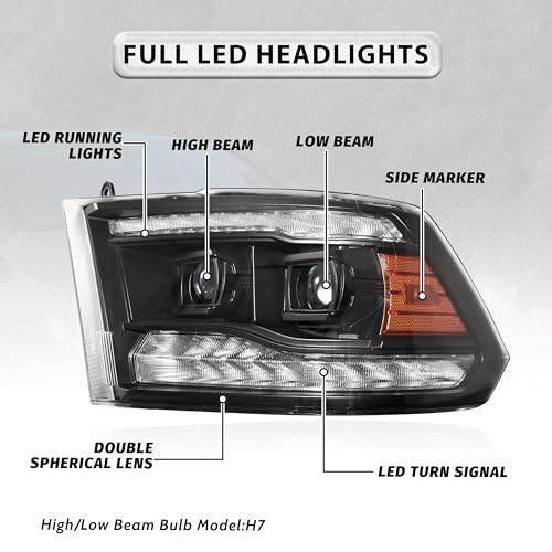 Full LED Projector Headlights Set for 2009-2018 Dodge Ram 1500 (2PCS) M2227