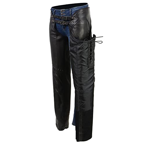 Black Low-Rise Waist Front Double Buckle Rivet Detailing Motorcycle Chaps G317