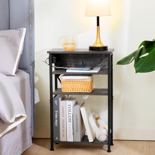 Black Narrow Side Table with Charging Station A2679