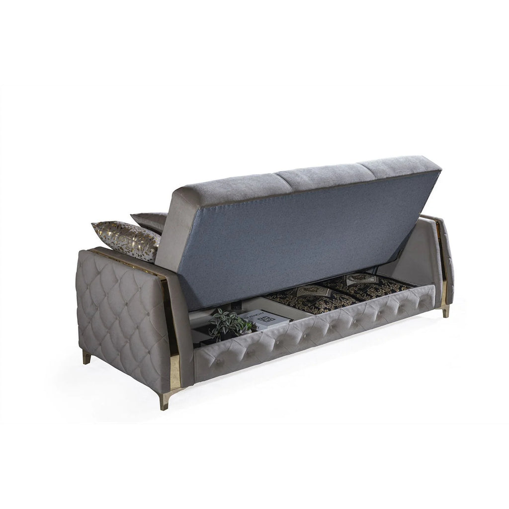 Taupe Sofa with Wood and Under-seat Storage Y26794