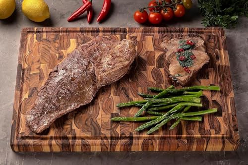 Teak Wood End Grain Cutting Board With Juice Groove P7012