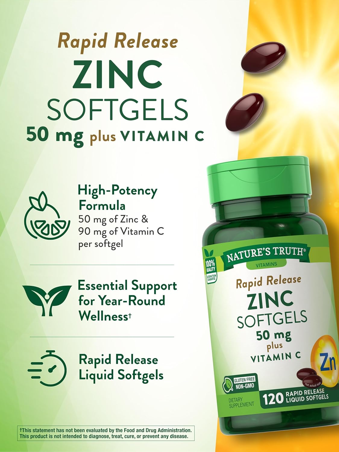 Zinc with Vitamin C 50mg 120 Softgels Supplement X6430