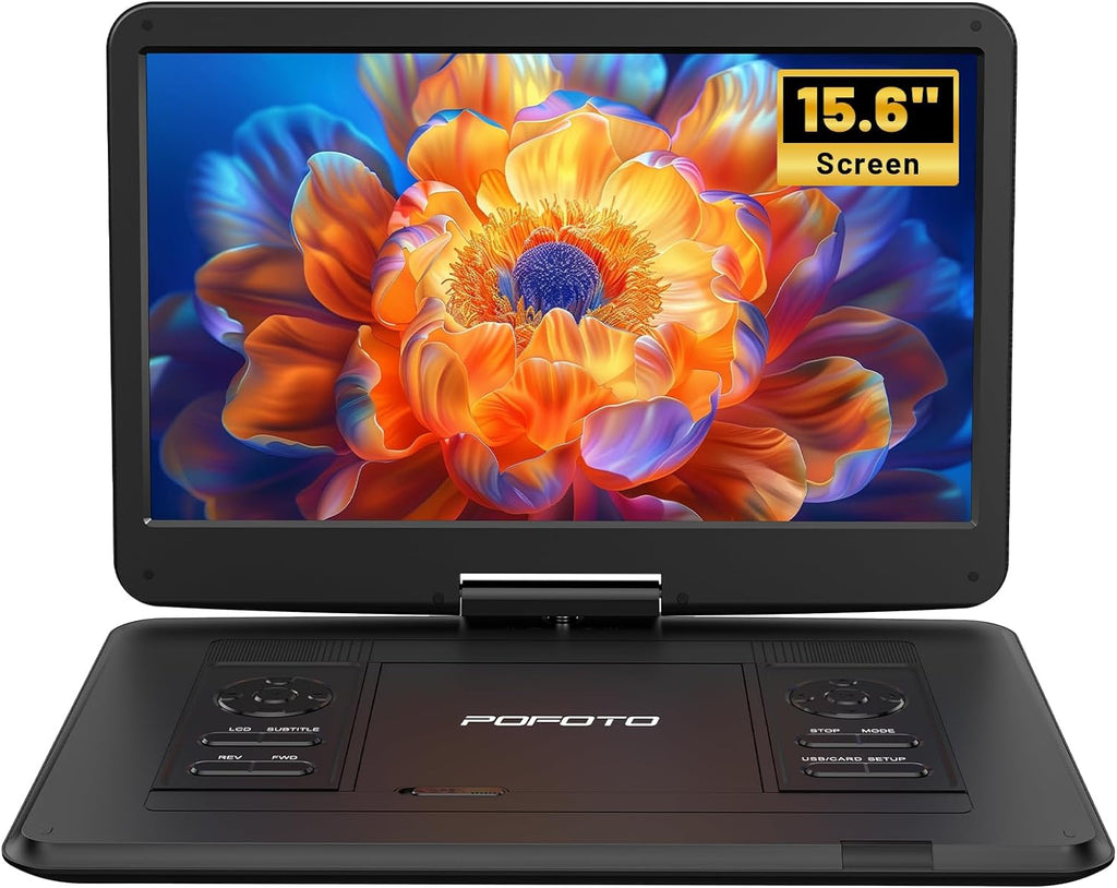 17.5” Portable DVD Player with 15.6” HD Screen, 6 Hours Rechargeable Battery, Dual Speakers, Remote Control, Black H3342