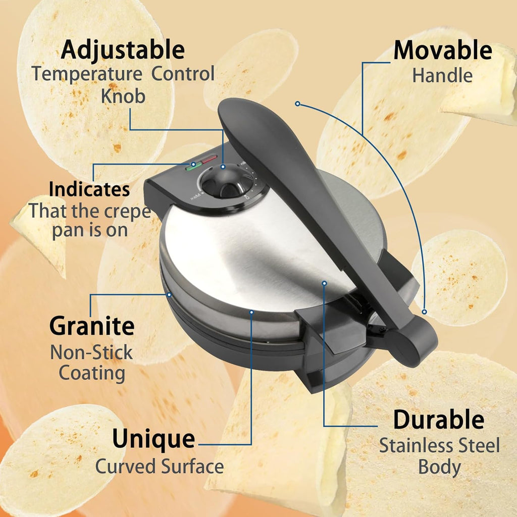 8 Inch Stainless Steel Non-Stick Electric Tortilla Maker R918454