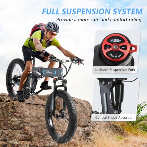 750W 48V 12AH 26" Fat Tire Full Suspension Foldable Electric Bike D7077