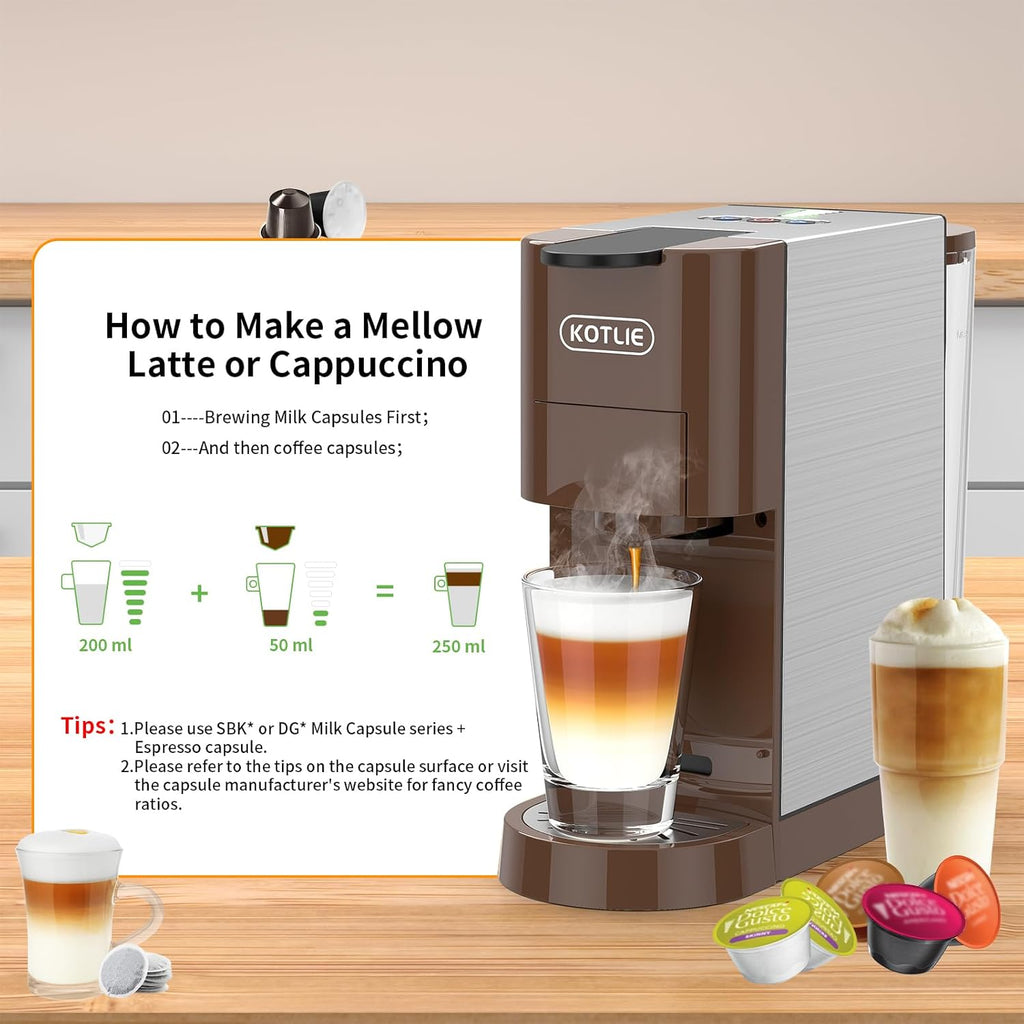 5in1 Espresso Machine, 19Bar Pressure Single Serve Coffee Maker U4760