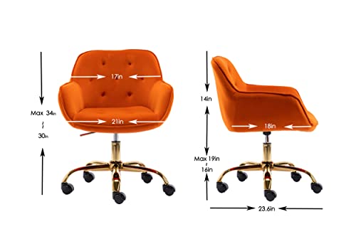 Dark Orange Velvet Adjustable Swivel Desk Chair with Wheels T454596