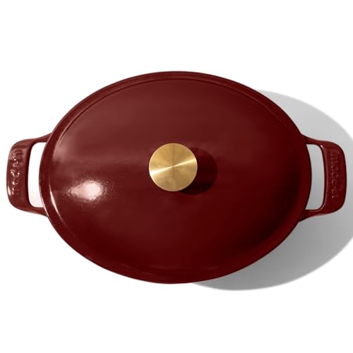 Oval Dutch Oven 7.5 Quart Ruby Red Enameled Cast Iron Induction Compatible F7533
