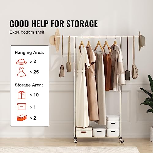 Heavy Duty Double Hanging Rod Clothing Rack with Bottom Storage Area, 600 lbs Load Capacity O751001