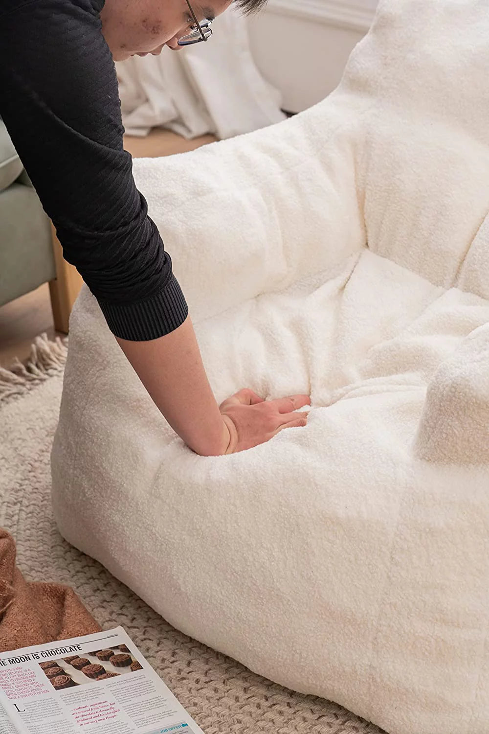 Ivory Soft Tufted Foam Bean Bag Chair I4182