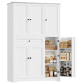 White Tall Kitchen Pantry Storage Cabinet with Doors and Shelves and Drawer H490315
