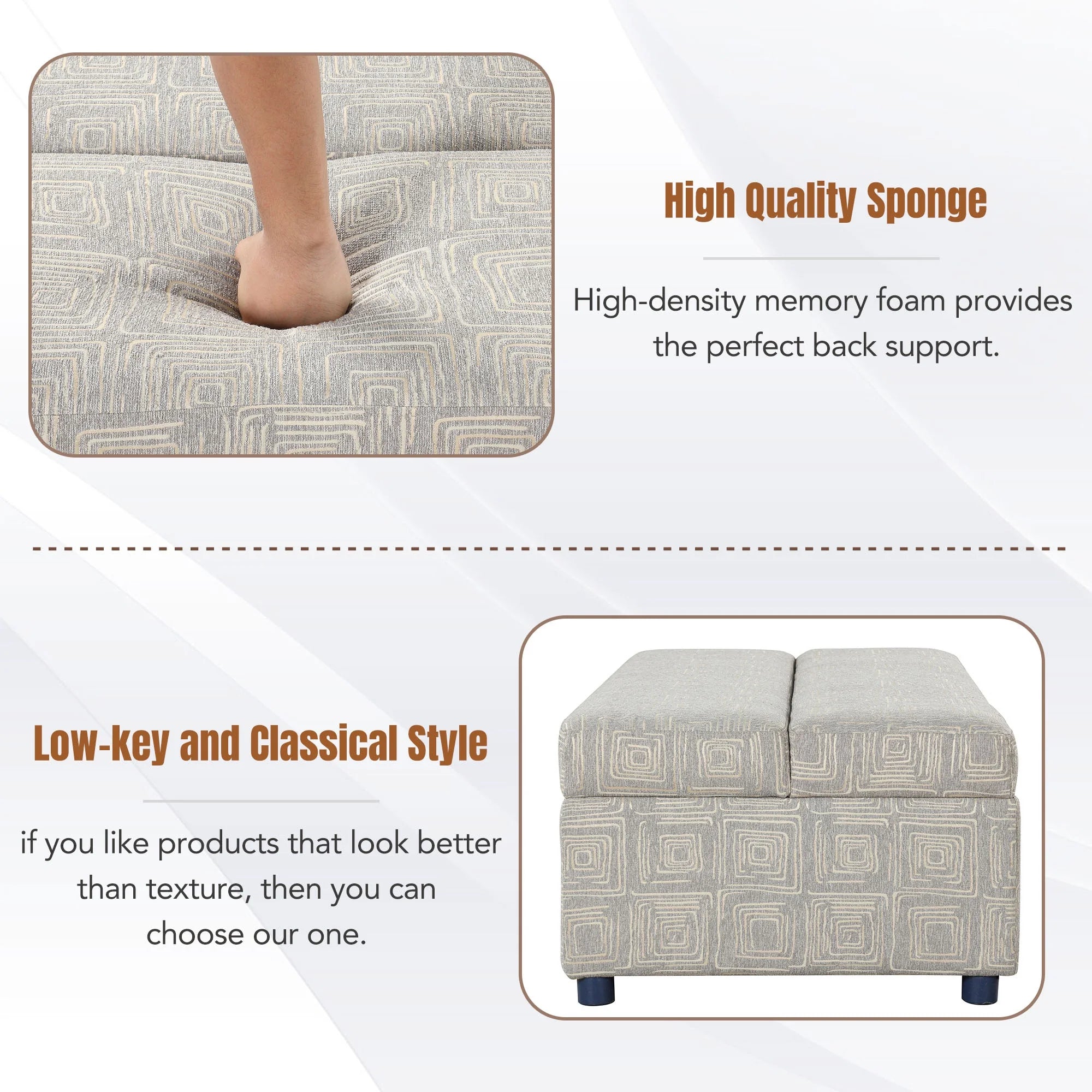 Gray Folding Ottoman Sleeper Bed with Mattress R91116