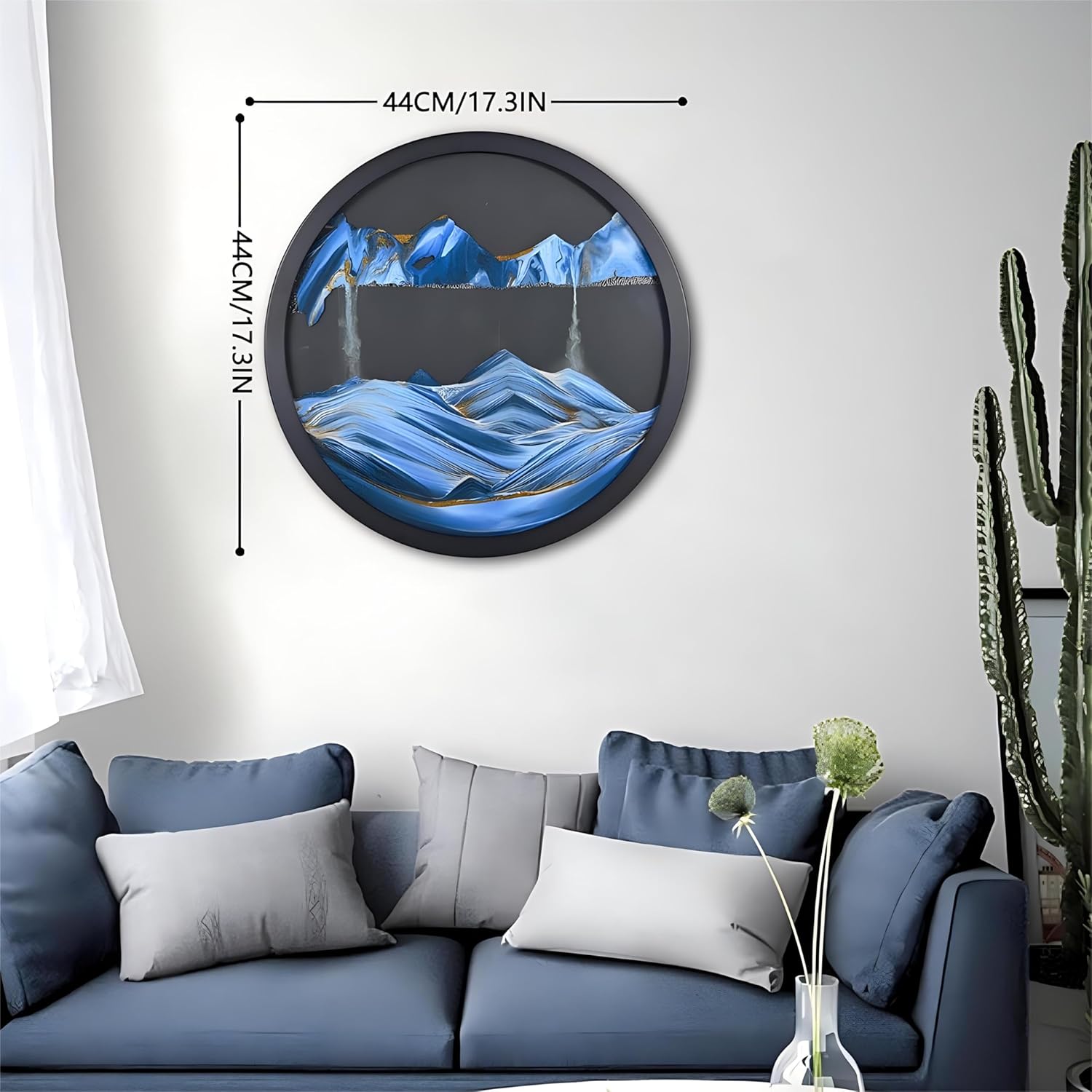 23.6'' Moving Sand Art Wall Mounted Rotate Sculpture Glass Crafts Solid Wood Frame O2786