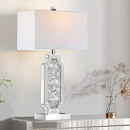 Set of 2 Dimmable Touch Silver Mirrored Bedside Table Lamps with USB Ports L1801