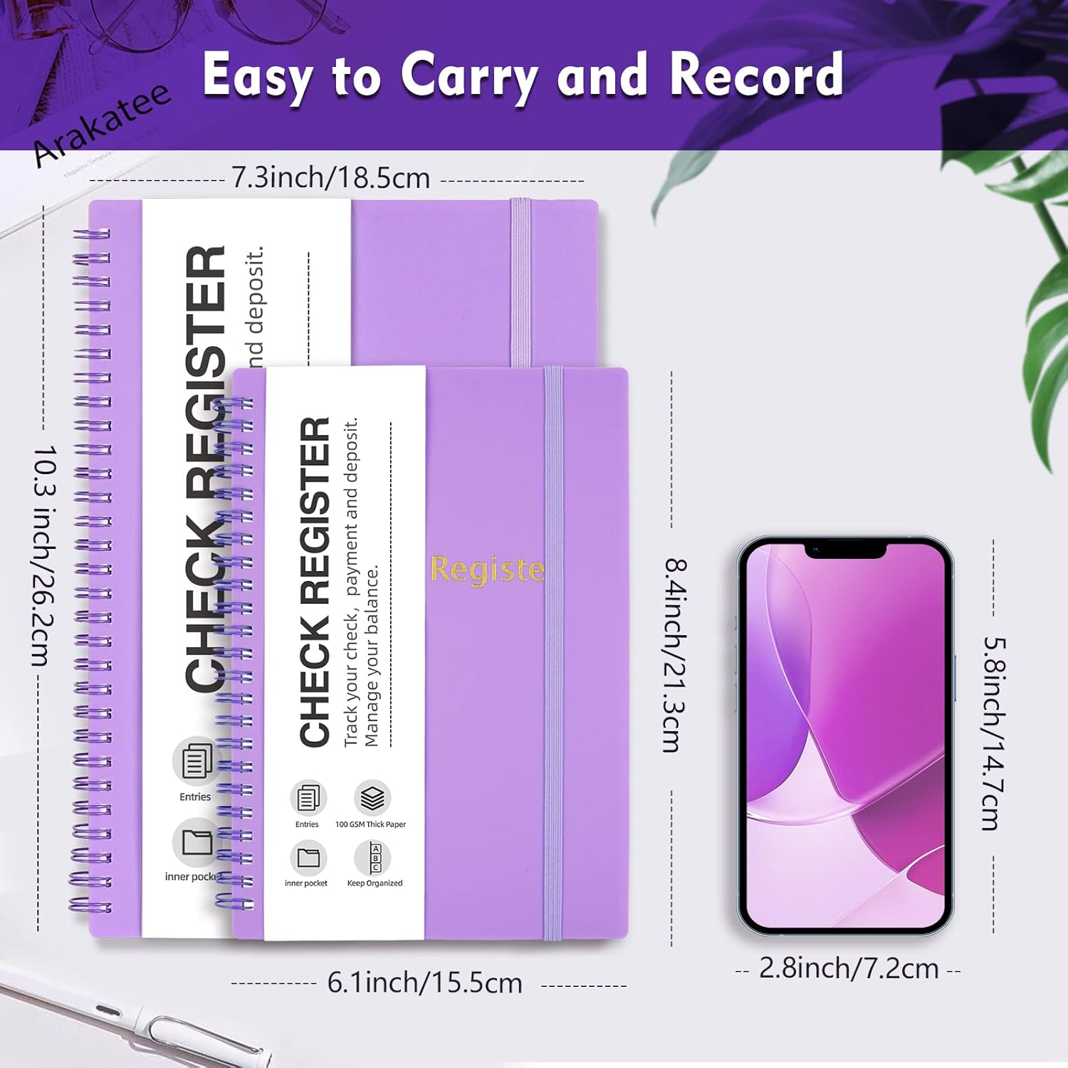 Purple Double Spiral Check Register Book A90436
