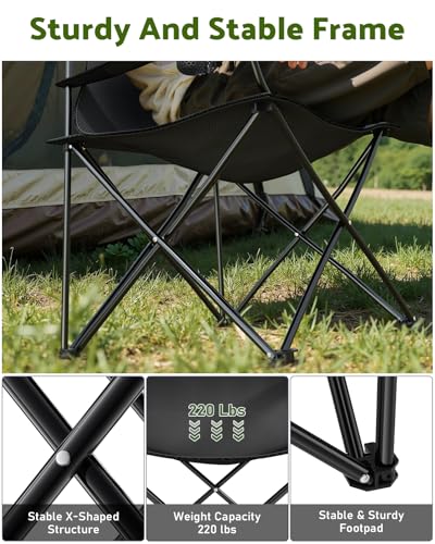 Black Reclining Camping Chair with Removable Footrest L840664