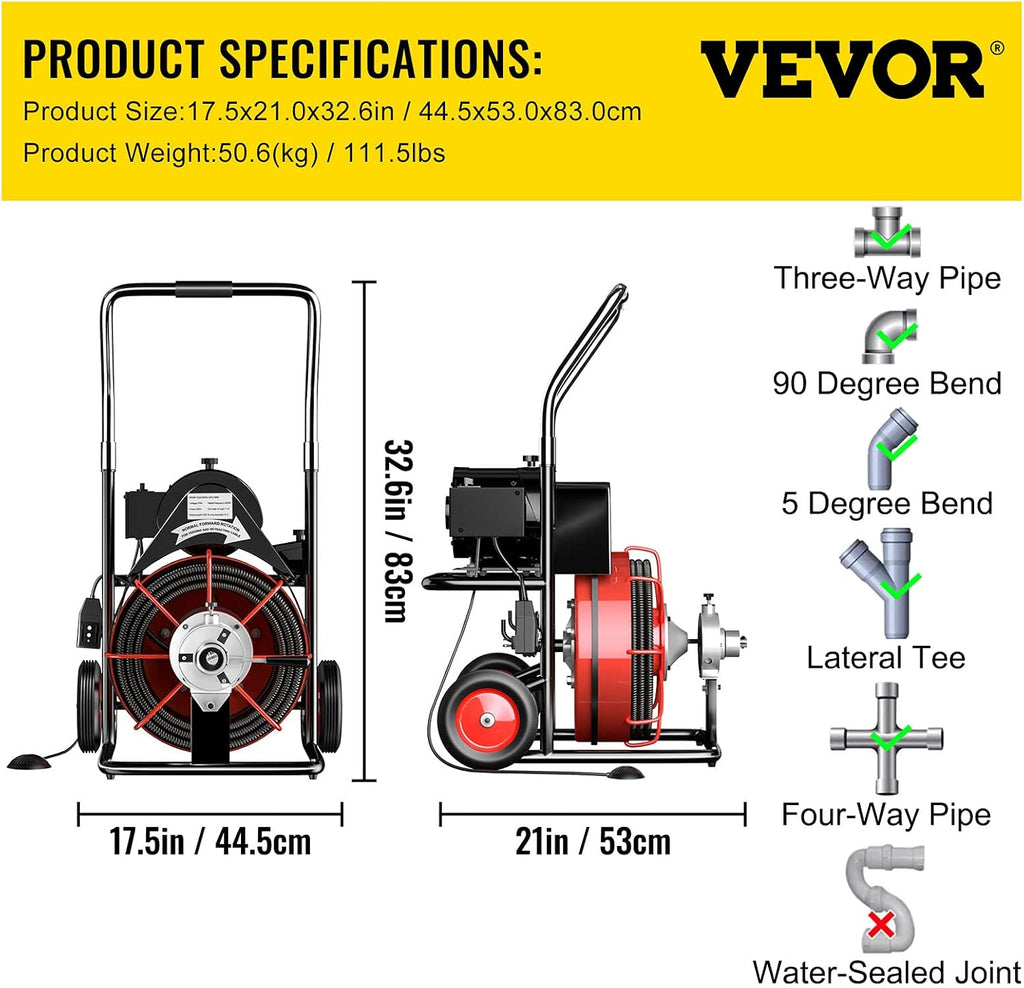 100 Ft x 1/2Inch Red Drain Cleaner Machine V876035