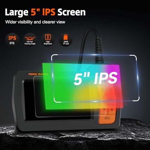 Triple Lens Sewer Camera with 50ft, 5" IPS Screen Borescope with Light, 1080P HD Endoscope IP67 Drain Pipe Snake Drain Camera, 32G Card Semi-Rigid Cable for Plumbing Inspection + Case X68463