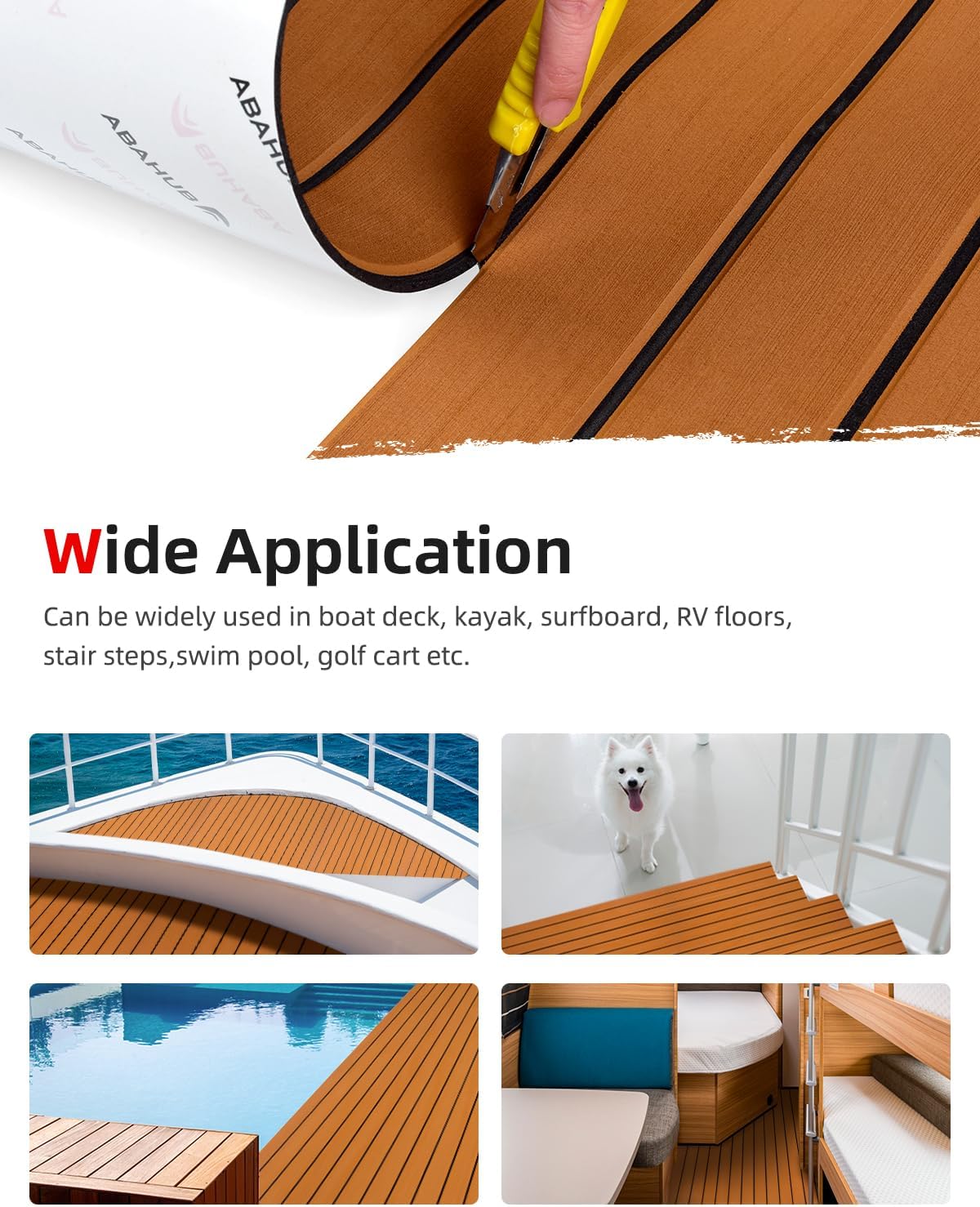 EVA Foam Boat Decking 96''x45.6''/36''/28.8''/24''/16.8'', 48''x16.8'' Self-Adhesive Faux Teak Marine Flooring Sheet T664287