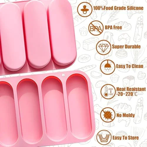 Non-Stick Silicone Hot Dog Bun Pan 4 Cup Baking Tray A421470
