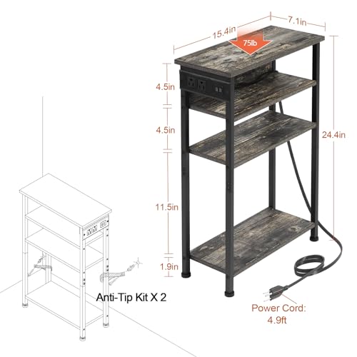 Black Narrow Side Table with Charging Station A2679