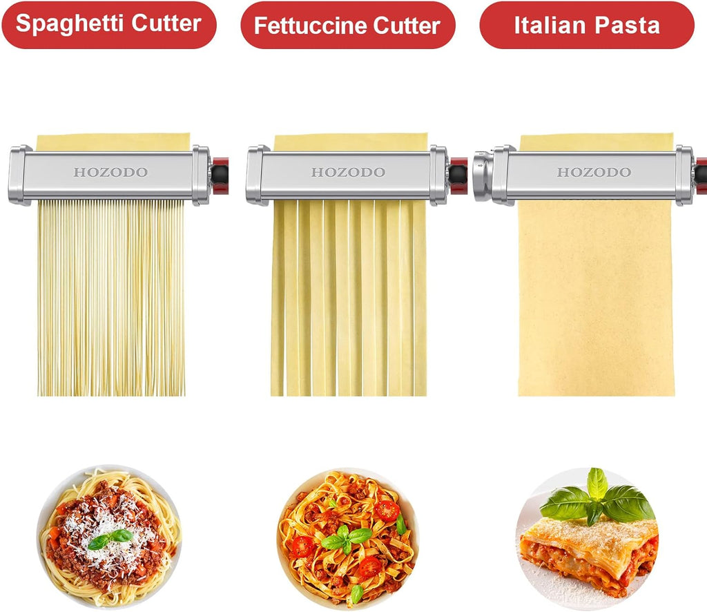 Pasta Attachment for KitchenAid Mixer, 3Pcs Pasta Sheet Roller, Spaghetti Fettuccine Cutter B37005
