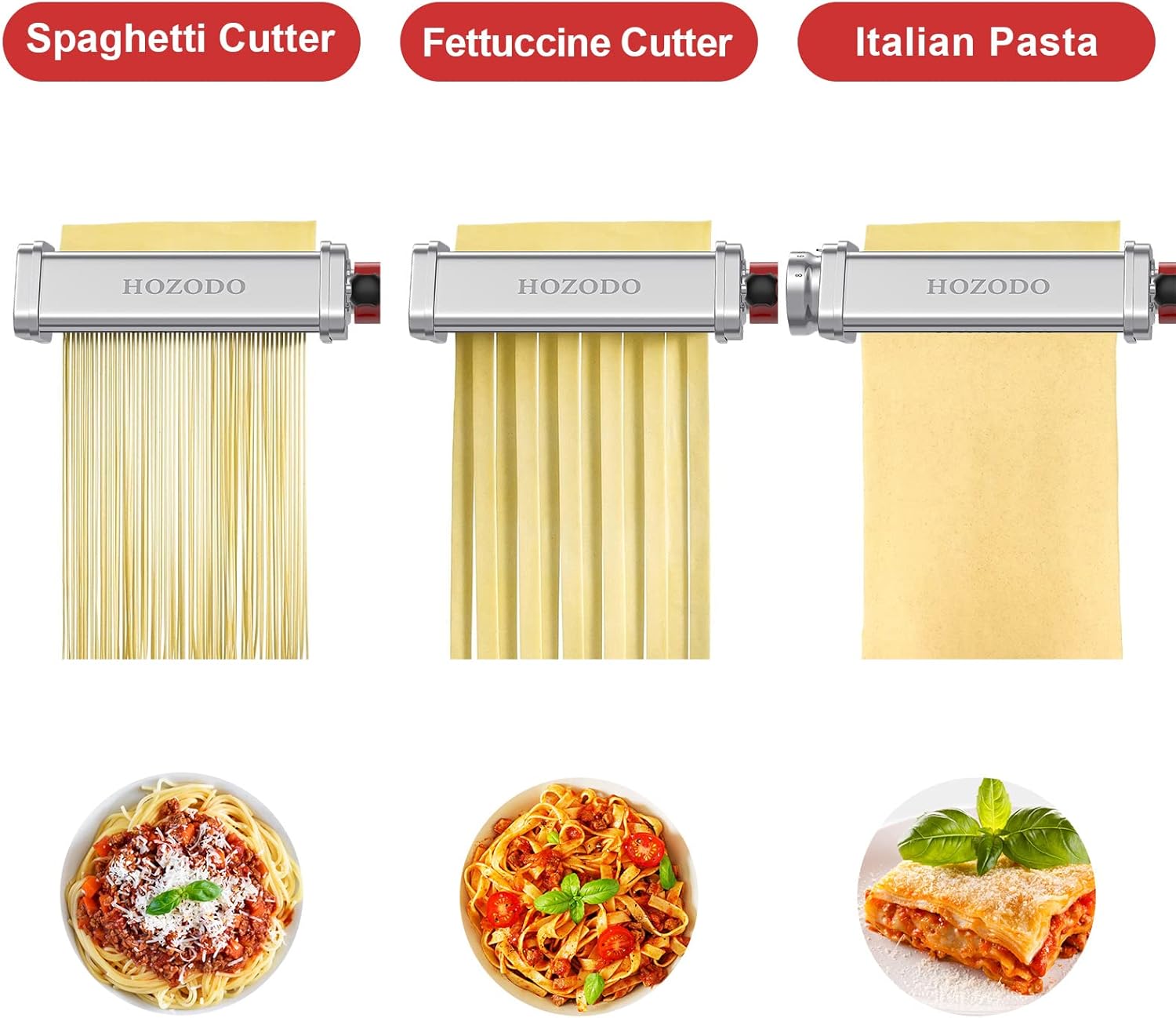 Pasta Attachment for KitchenAid Mixer, 3Pcs Pasta Sheet Roller, Spaghetti Fettuccine Cutter B37005