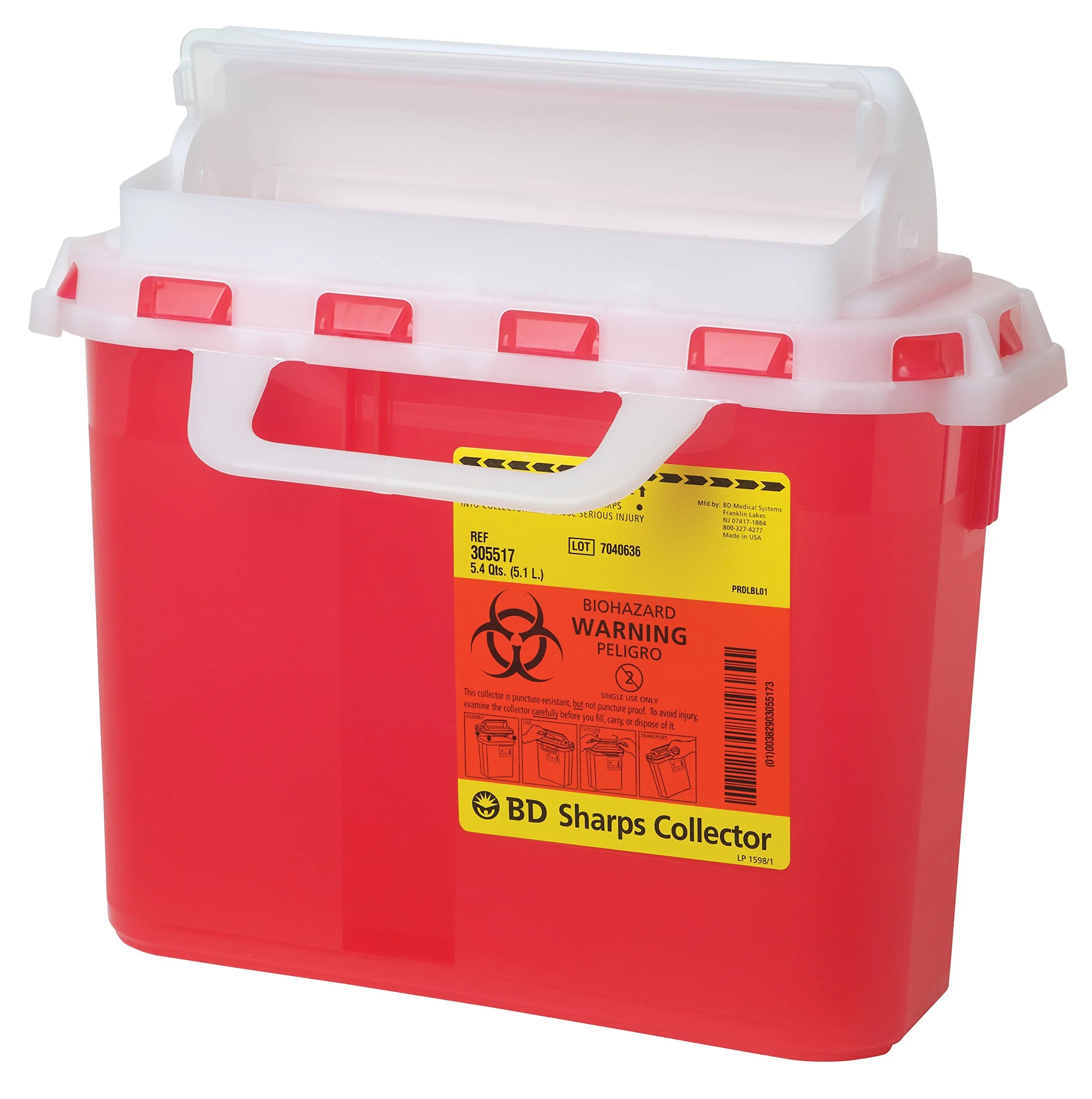 Sharps Collector with Counterbalanced Door, 5.4 Quart Capacity, Red, Pack of 12 F322434