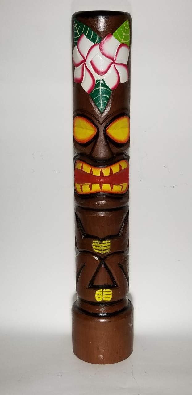 3 FT Hand Carved Wood Hibiscus Plumeria Flower Tiki Totem Pole Statue O75754