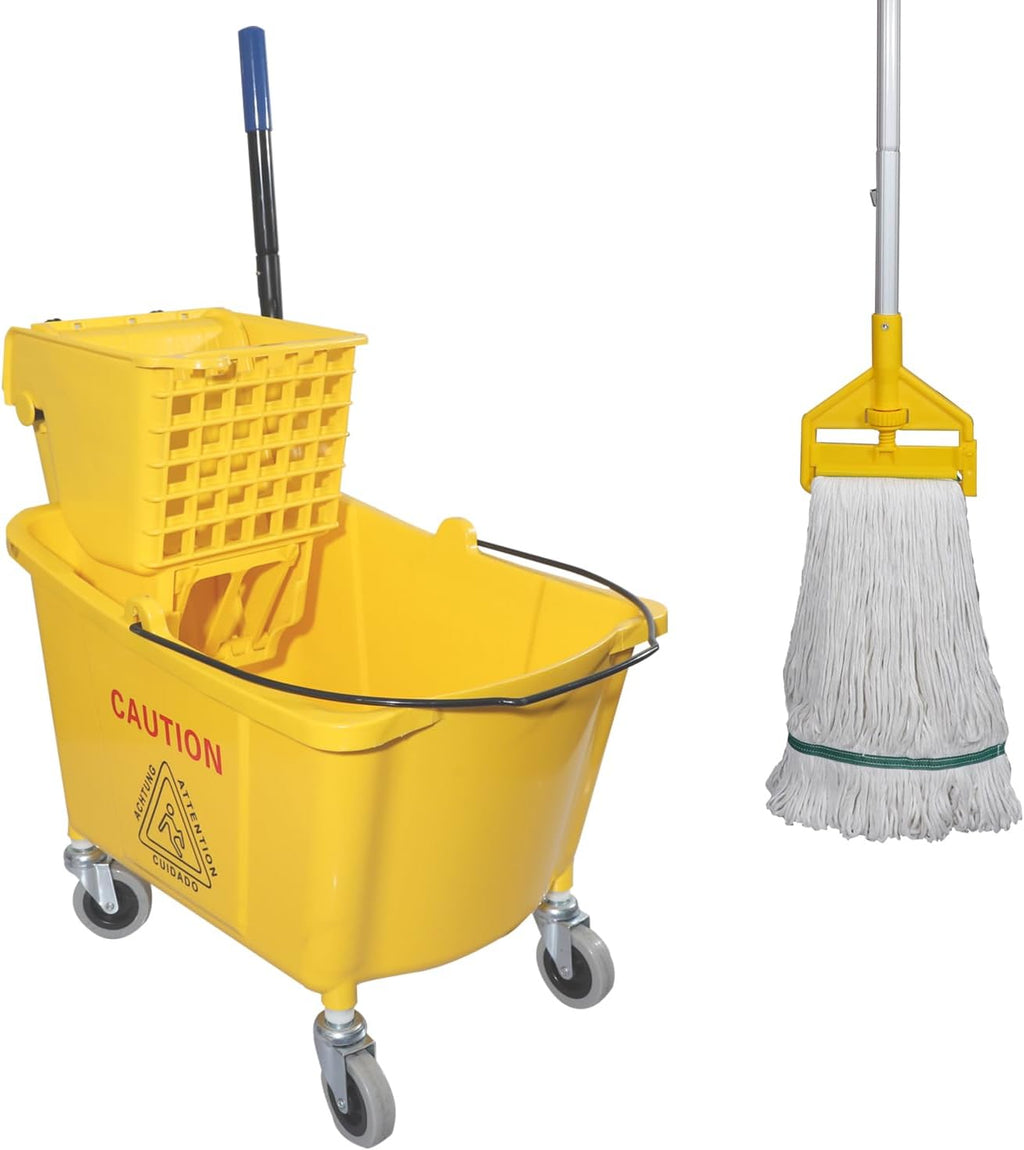 35 Quart Yellow Mop Bucket with Side Press Wringer on Wheels H835861
