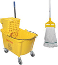 35 Quart Yellow Mop Bucket with Side Press Wringer on Wheels H835861