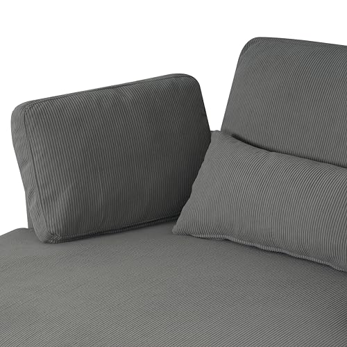 Oversized Corduroy Accent Barrel Chair with Adjustable Headrest, 4 Pillows, Storage Ottoman & Removable Tray U109