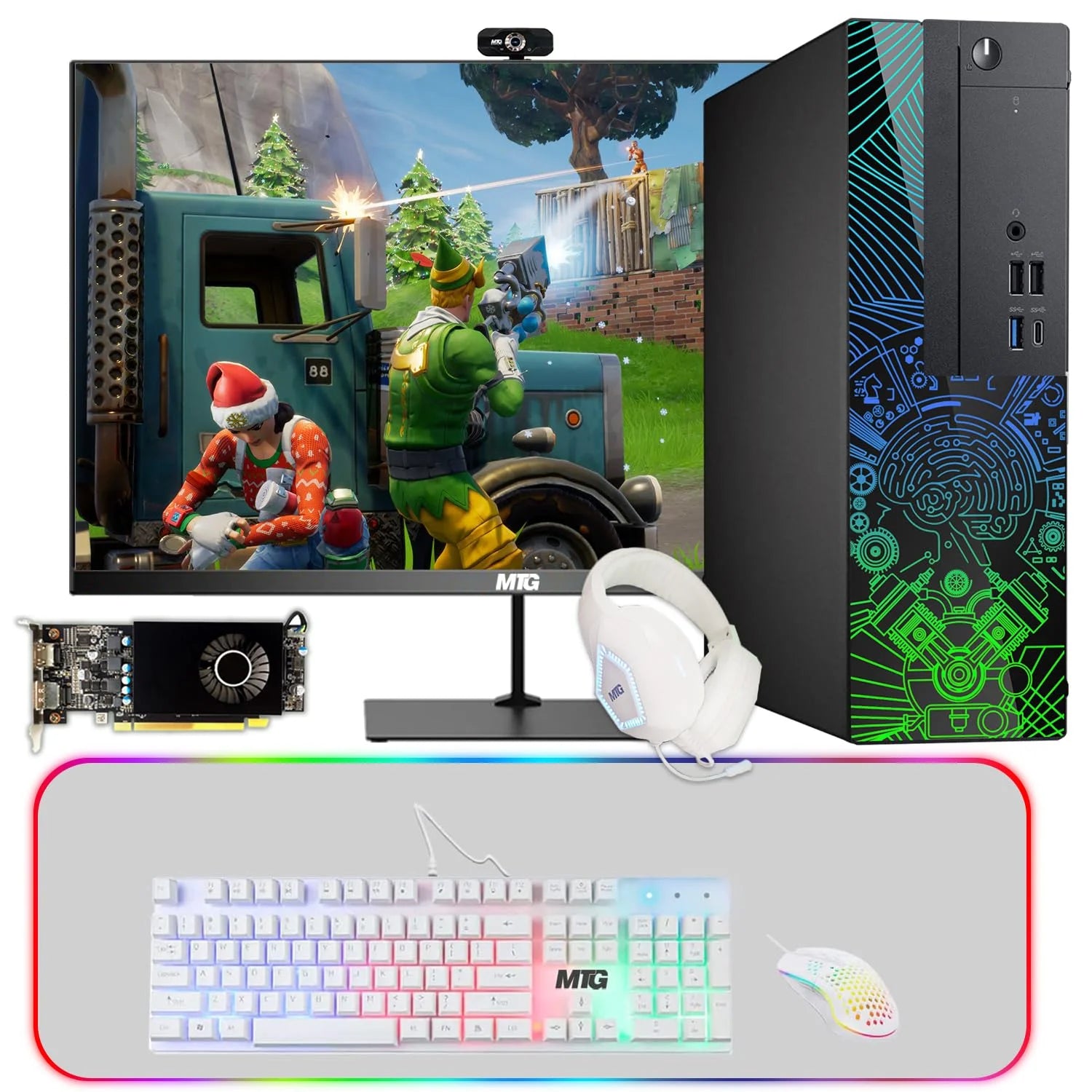 8 Gaming Desktop PC, Intel Core i5 8th Gen, 16GB RAM, 128GB SSD + 2TB HDD, AMD RX 550 4GB Graphics Card, 27 Inch Monitor, Win 11 Home Q69258