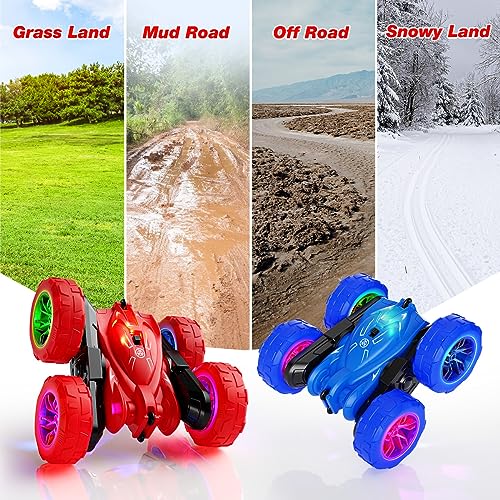 Fast Direct Charging Remote Control Car with LED Lights, 4WD All Terrain RC Stunt Toys J35645