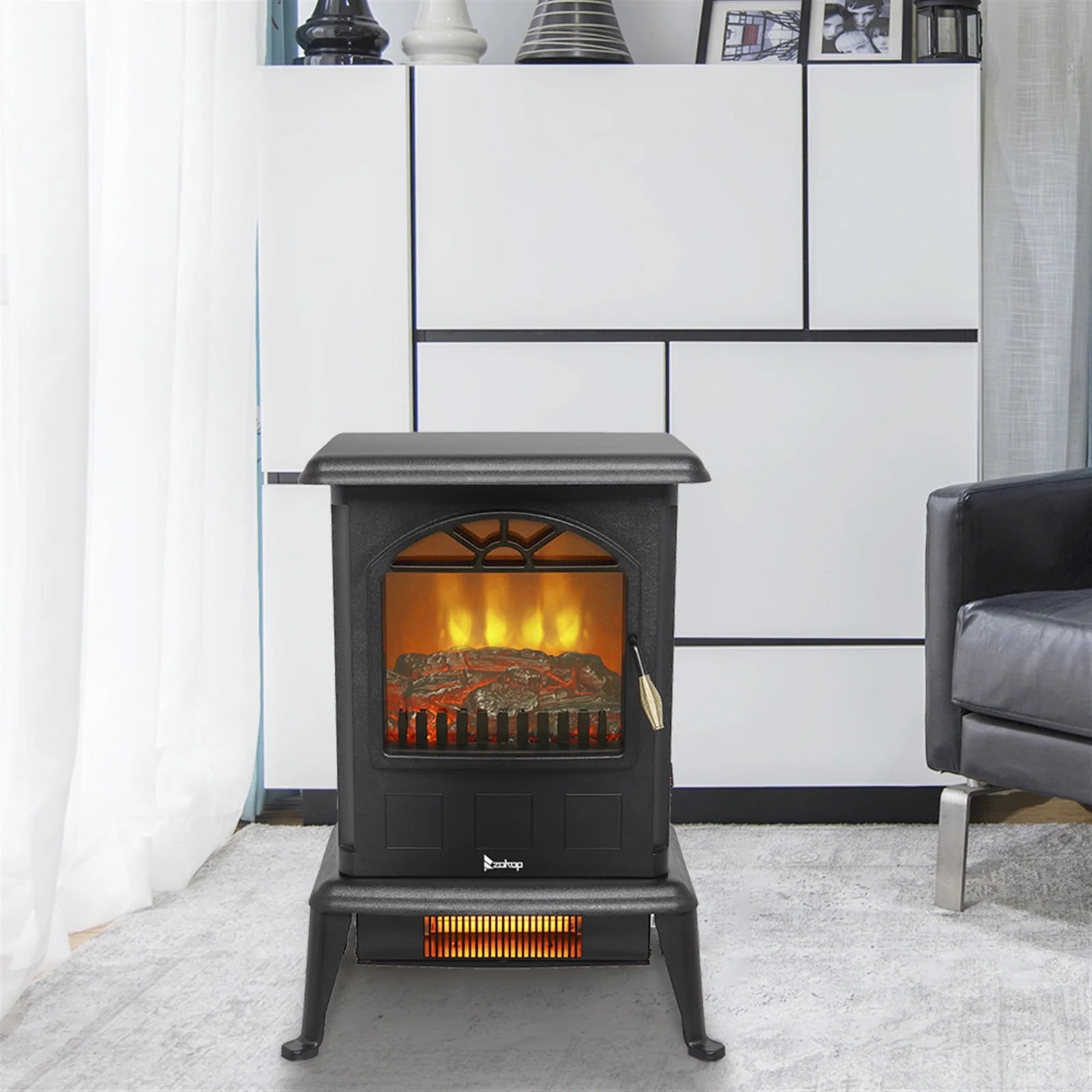 16.6" Freestanding Infrared Space Heater with Realistic 3D Flame Effect Z9191
