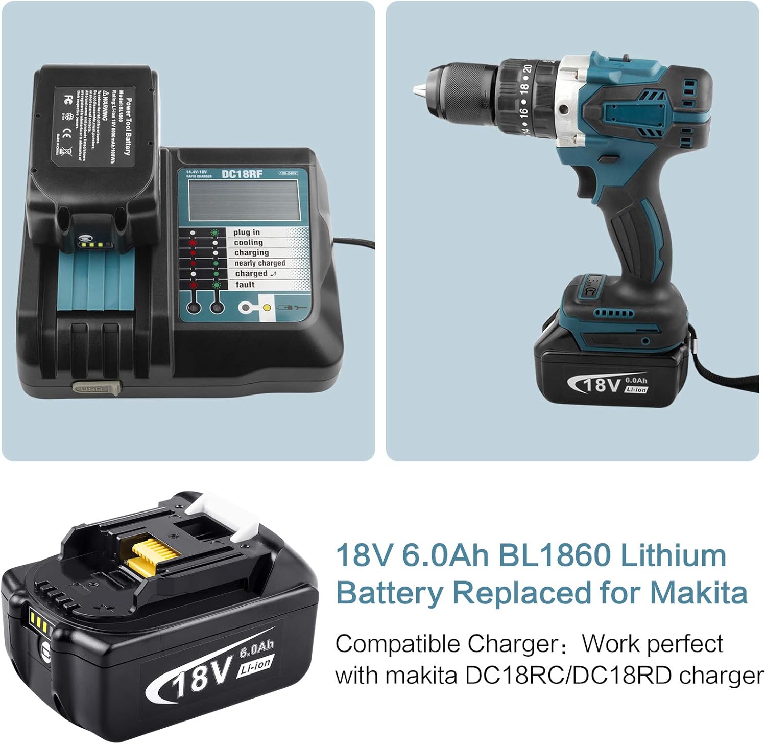 18V 6000mAh Lithium Battery with LED Indicator N278