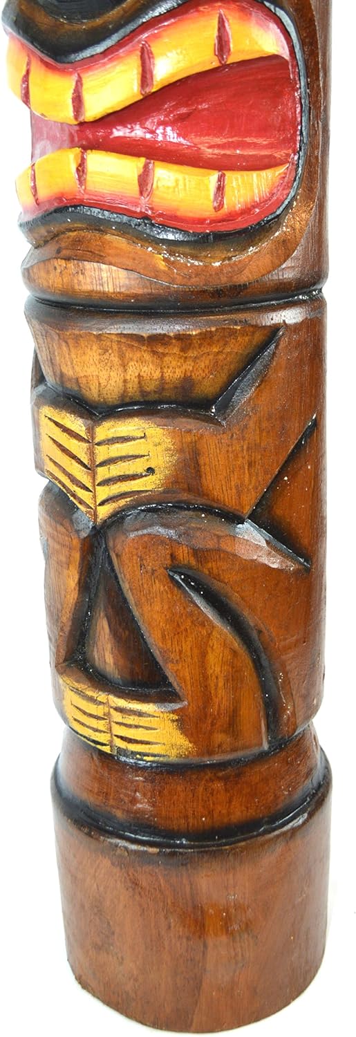 3 FT Hand Carved Wood Hibiscus Plumeria Flower Tiki Totem Pole Statue O75754