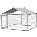 Large Galvanized Steel Chain Link Dog Kennel Pen with Roof, 90 x 90 x 65 Inch M546605