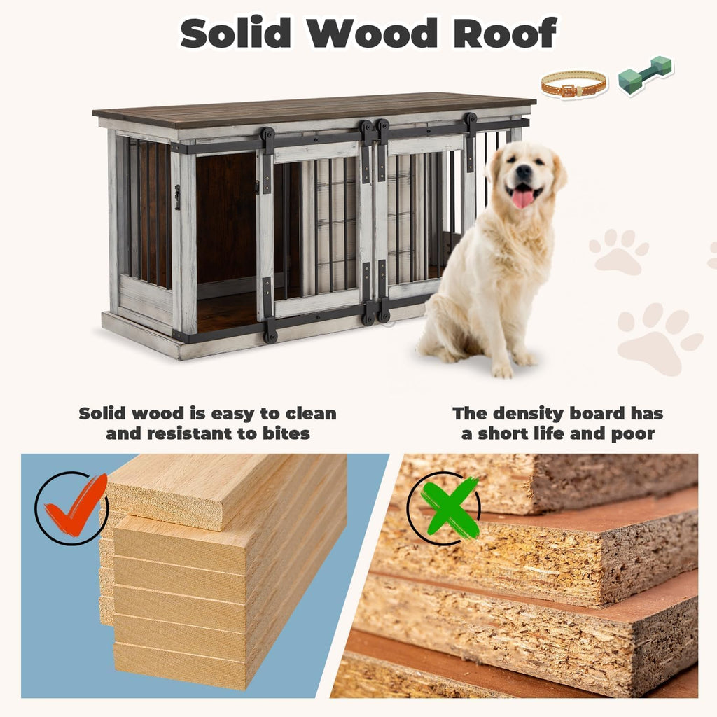 White 62.5'' Solid Wood Dog Crate with Removable Divider Y5774