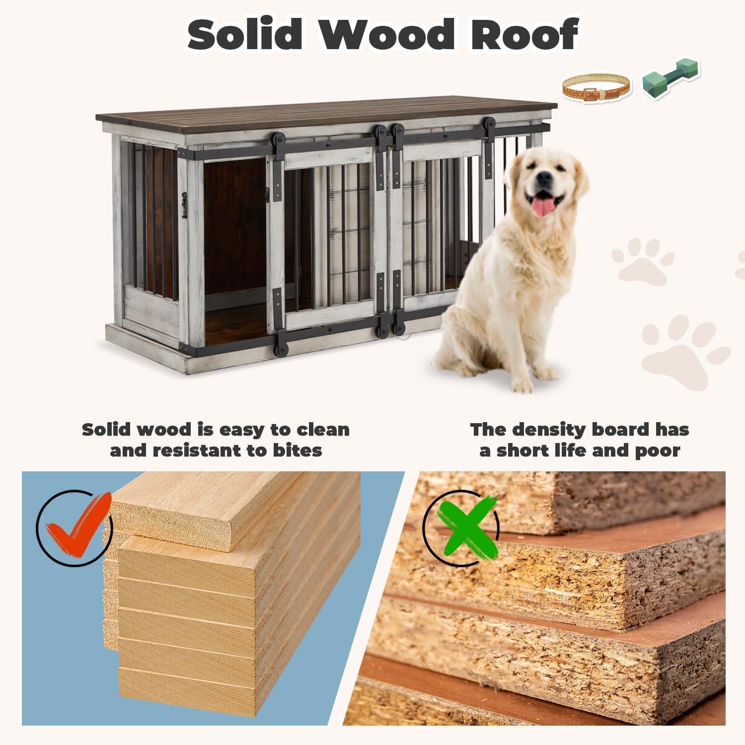 White 62.5'' Solid Wood Dog Crate with Removable Divider Y5774