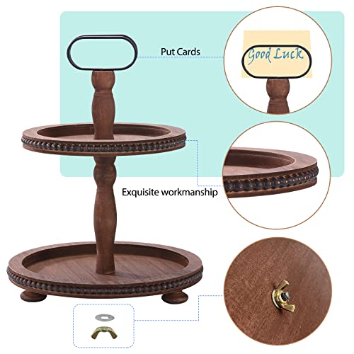 Dark Brown Wooden Two Tiered Serving Tray with Metal Handle S764