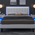 White Full Size Upholstered Platform Bed Frame with PU Faux Leather Headboard V9132
