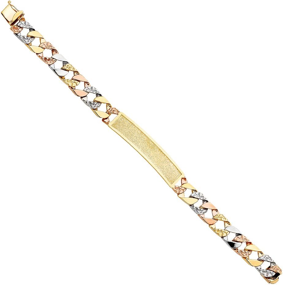 14k Tri 3 Color Gold Solid Polished Mens Nugget Cuban ID Bracelet - 8.5" H882